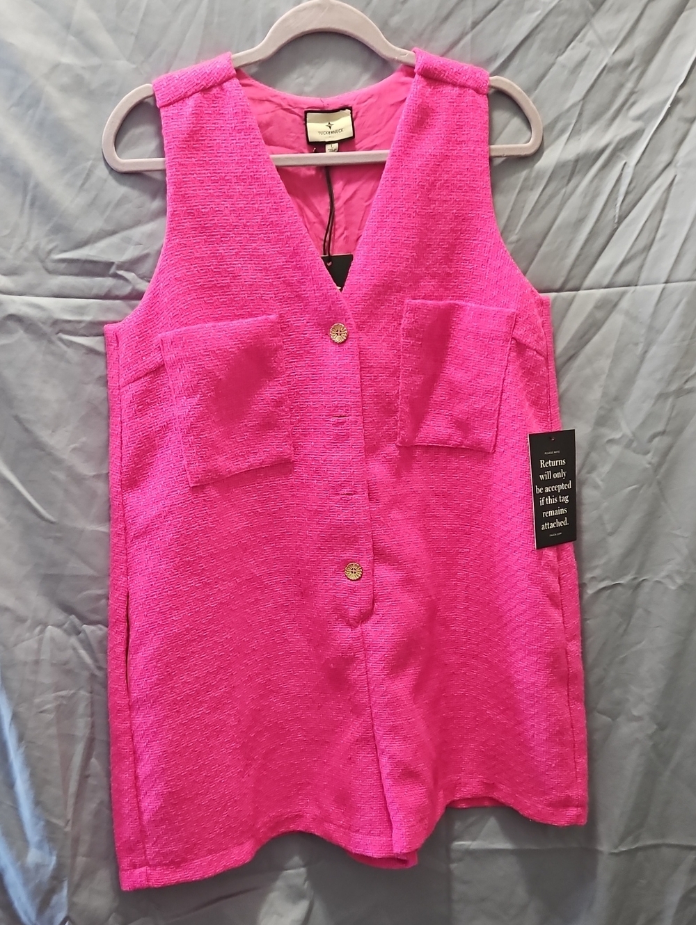 Bright Pink Sleeveless V-Neck Pocket Romper Dress